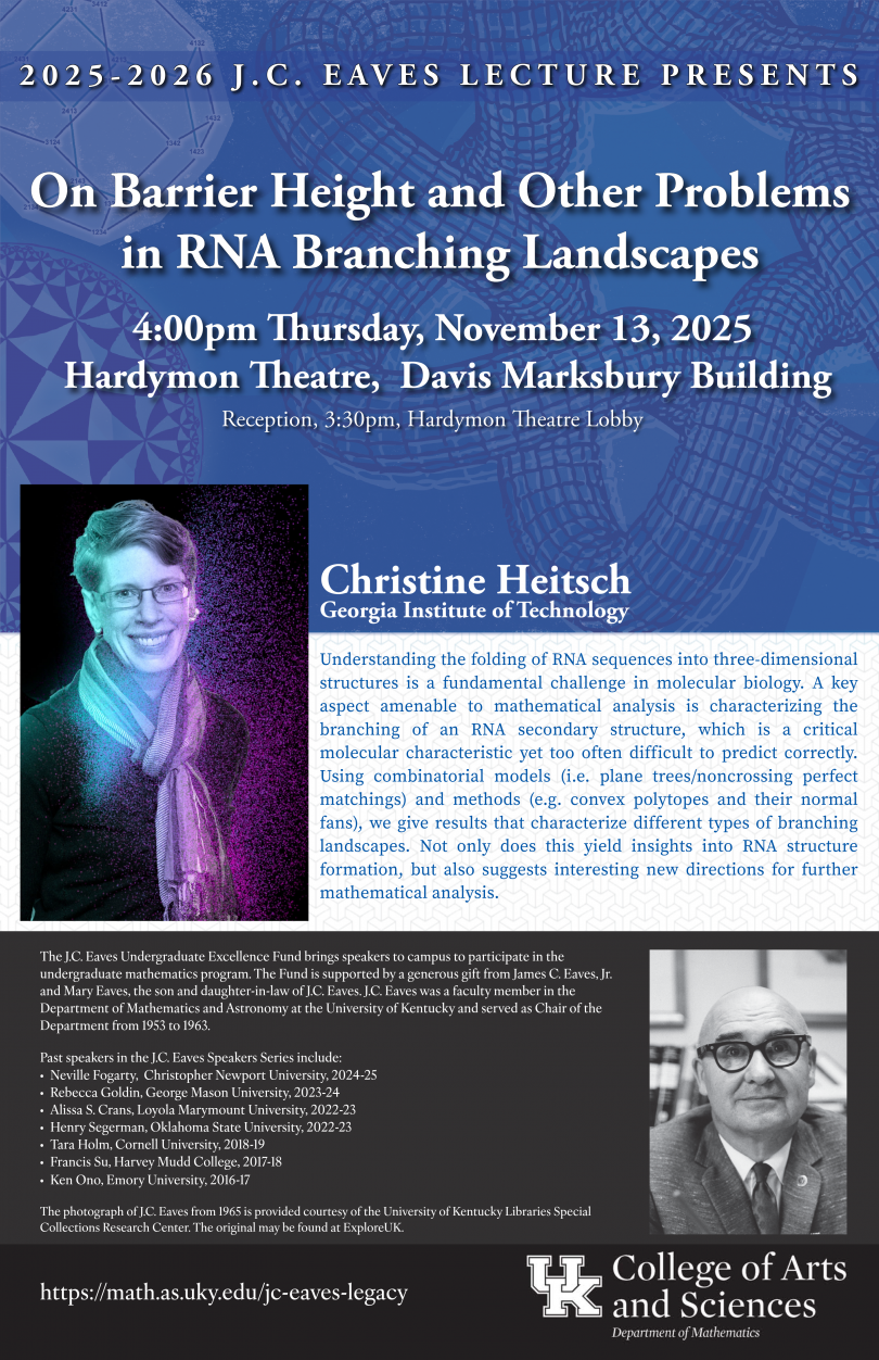 Poster advertising Eaves Lecture.  Talk to be given at 4pm, reception to preceed 3:30pm in Hardymon Theatre Lobby.
